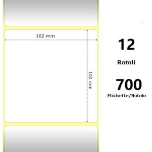White 102x102mm,700 Et/Rotolo Z-4000D, 4x4x1 Core, 12 Rolls
