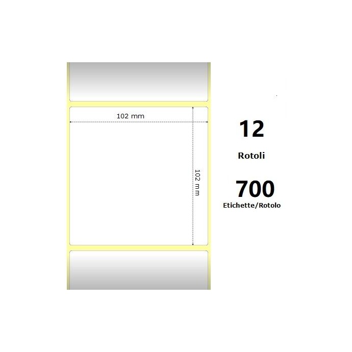 White 102x102mm,700 Et/Rotolo Z-4000D, 4x4x1 Core, 12 Rolls