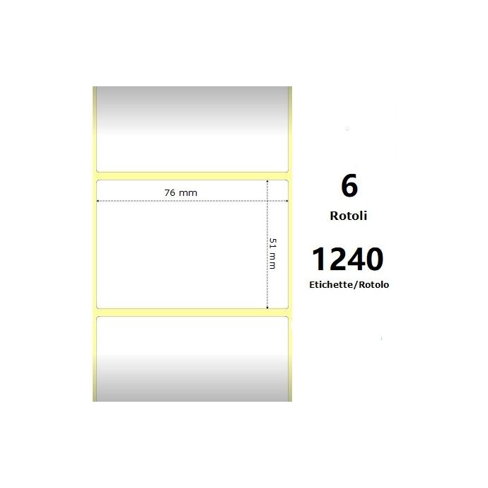 White 76x51mm,1240 Et/Rotolo Z-4000D, 3x2x1 Core, 6 Rolls