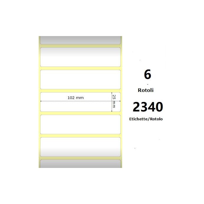 White 102x25mm,2340 Et/Rotolo Z-4000D, 4x1x1 Core, 6 Rolls