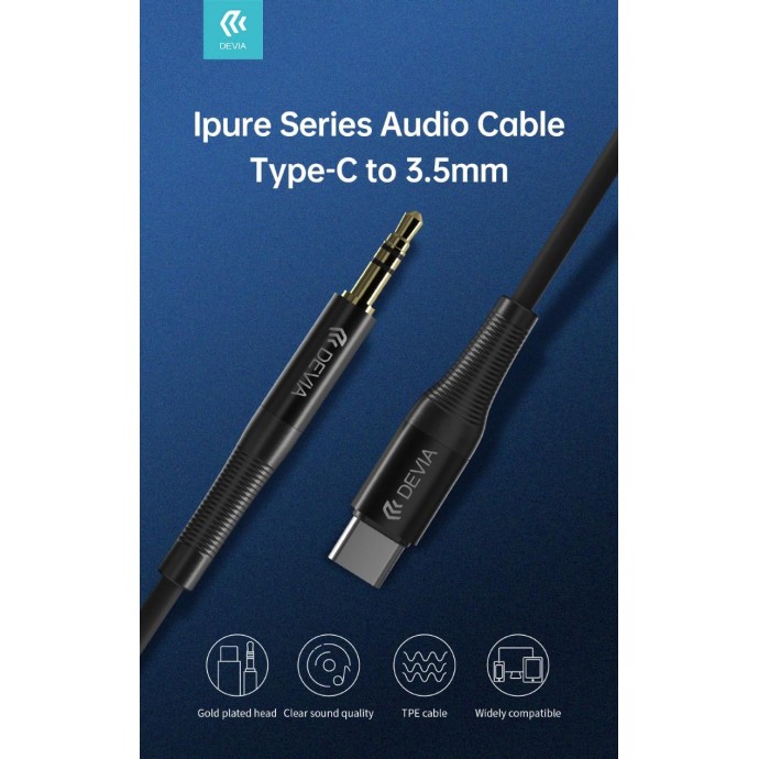 Cavo Audio placato oro da Tipo-C a Jack 3.5mm lunghezza 1 mt Cavo Audio placato oro da Tipo-C a Jack 3.5mm lunghezza 1 mt