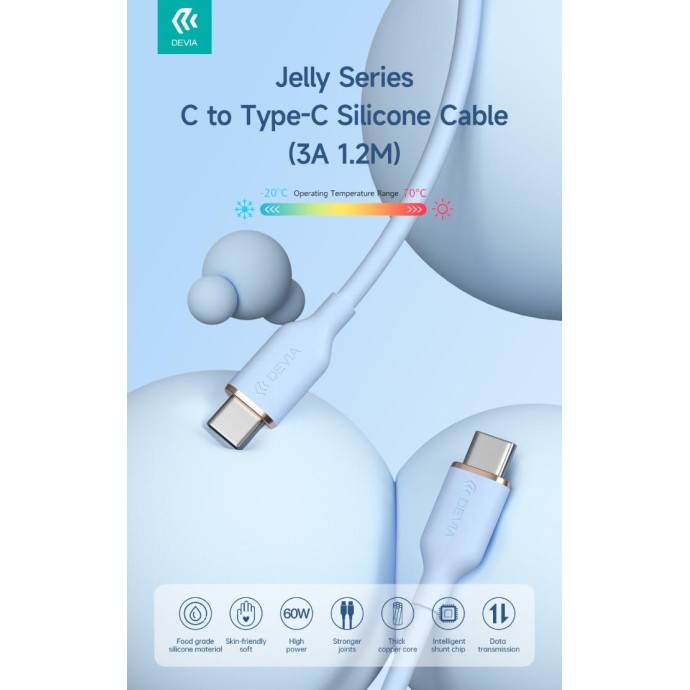 Cavo silicone Jelly da Tipo-C a Tipo-C 3A 60W 1.2M Nero Cavo silicone Jelly da Tipo-C a Tipo-C 3A 60W 1.2M Nero