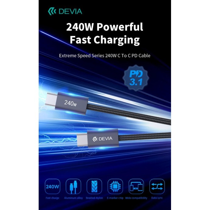 Cavo Devia da Tipo-C a Tipo-C PD 240W Super rapido 2 Metri Cavo Devia da Tipo-C a Tipo-C PD 240W Super rapido 2 Metri