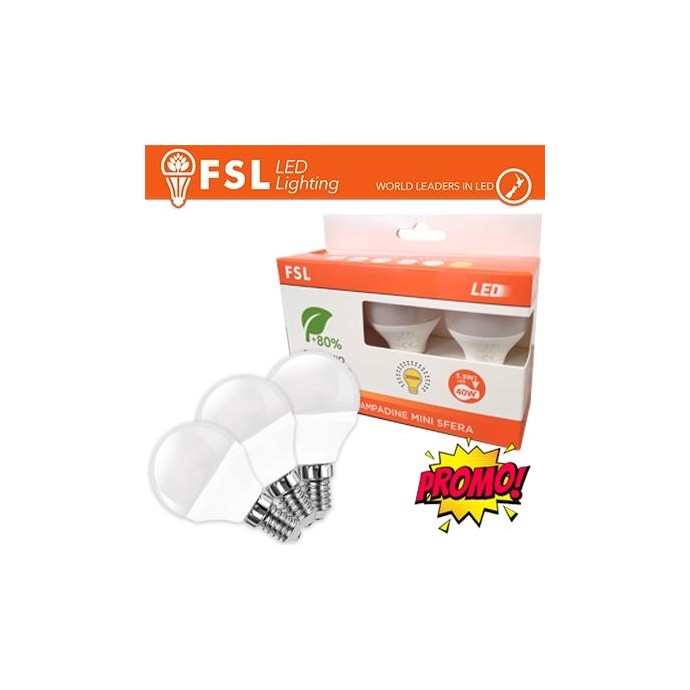 Lampada Mini Sfera E14: Confezione PROMO 3PACK - 6W 4000K Lampada Mini Sfera E14: Confezione PROMO 3PACK - 6W 4000K