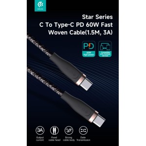Cavo Intrecciato da C a C 60W 3A, 1,5 Metri Nero