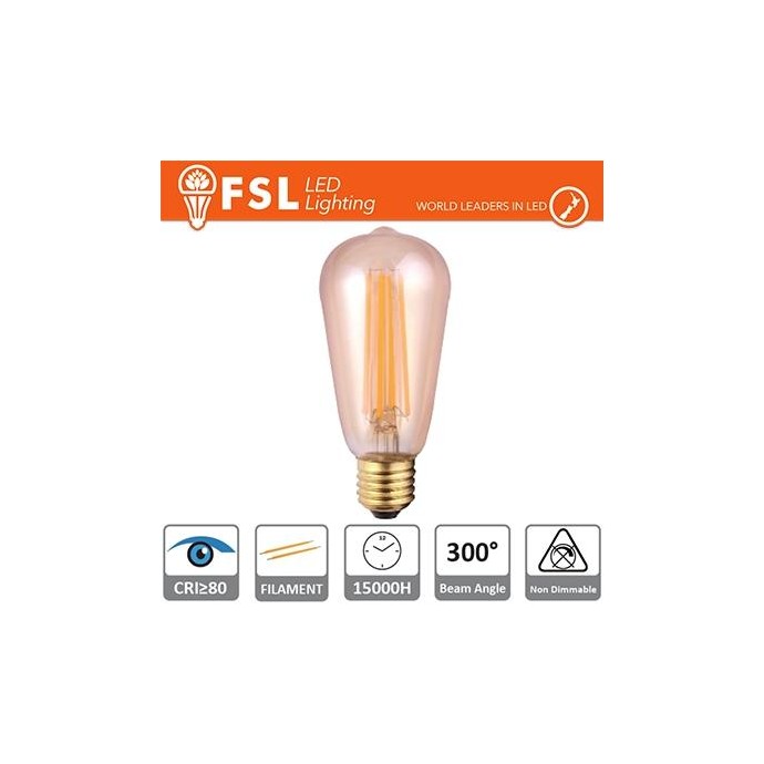 Lampada Edison Filamento Ambra - 6W 2200K E27 650LM Lampada Edison Filamento Ambra - 6W 2200K E27 650LM