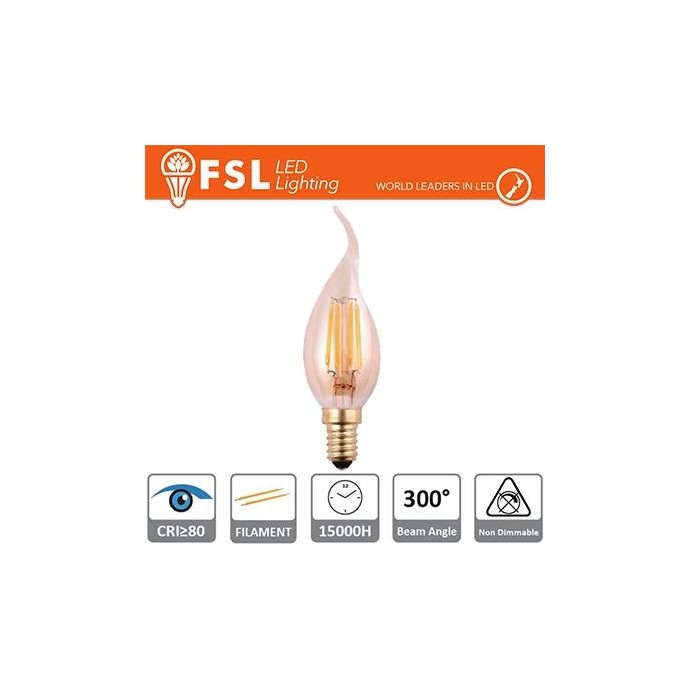 Lampada Colpo di Vento Filamento Ambra - 4W 2200K E14 300LM Lampada Colpo di Vento Filamento Ambra - 4W 2200K E14 300LM