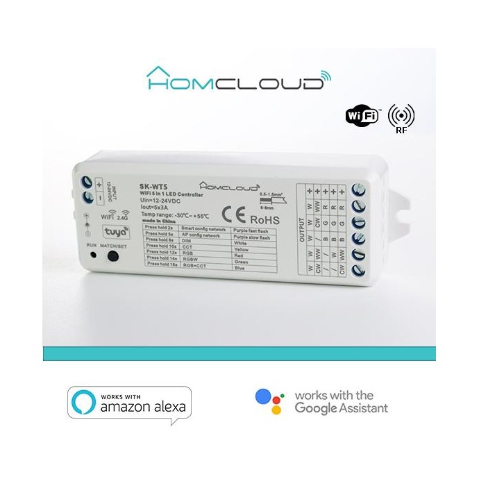 Ricevitore DIM 12/24V DC, 5CH*3A, Wi-Fi+RF2.4G RGB+CCT Ricevitore DIM 12/24V DC, 5CH*3A, Wi-Fi+RF2.4G RGB+CCT