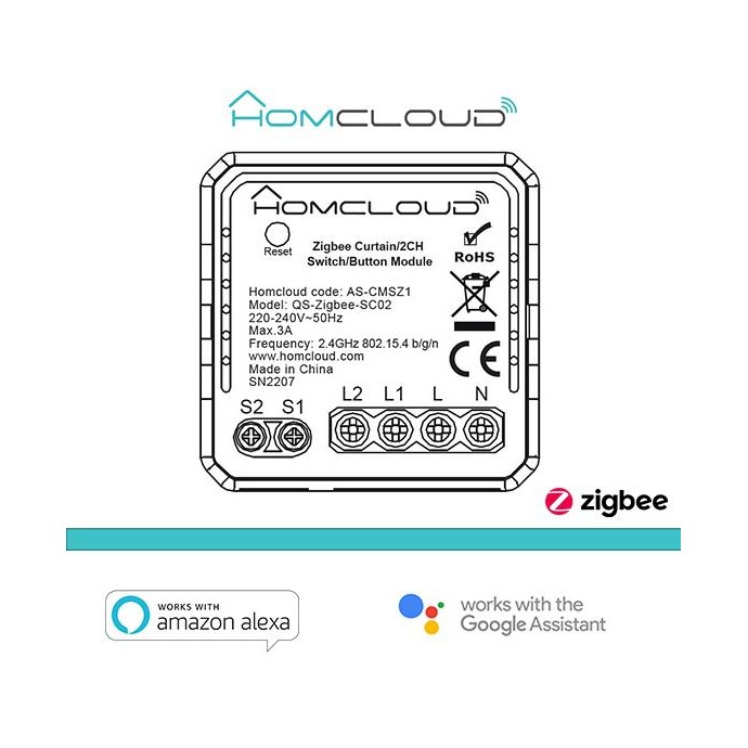 Modulo Ibrido Tapparelle o Pulsante Luci 2CH Zigbee da incas Modulo Ibrido Tapparelle o Pulsante Luci 2CH Zigbee da incas