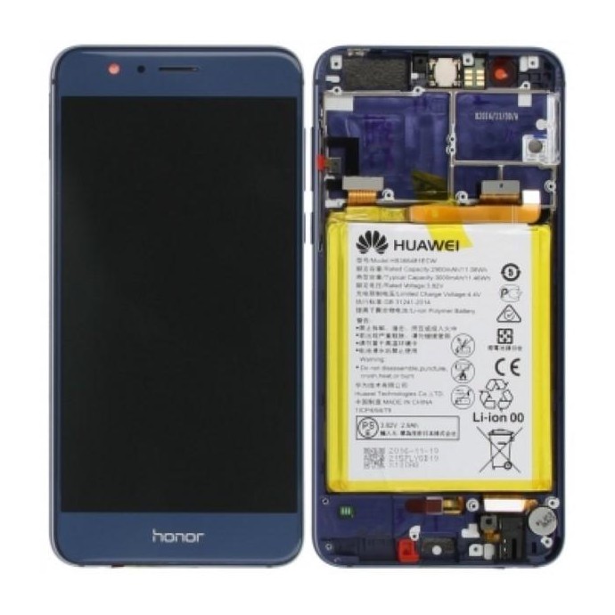 Lcd Con Frame e Batteria 02350USN Honor 8 Originale Blu