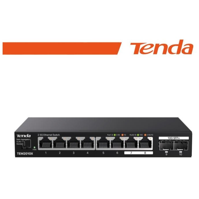Tenda Switch con 8 porte LAN 2.5 Gbps e 2 porte 10 Gbps SFP+ - TEM2010X Tenda Switch con 8 porte LAN 2.5 Gbps e 2 porte 10 Gbps SFP+ - TEM2010X