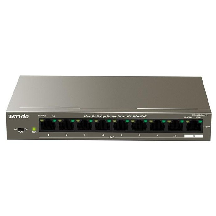 Switch a 9 porte da 10/100Mbps con 8 porte PoE desktop 102W