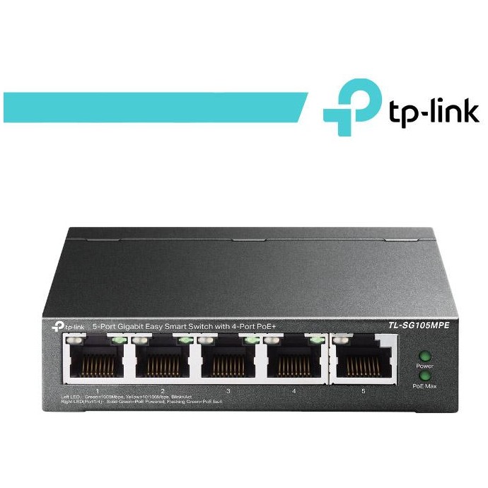 TP-Link 5-Port Gigabit Easy Smart Switch con 4-Porte PoE+ TP-Link 5-Port Gigabit Easy Smart Switch con 4-Porte PoE+