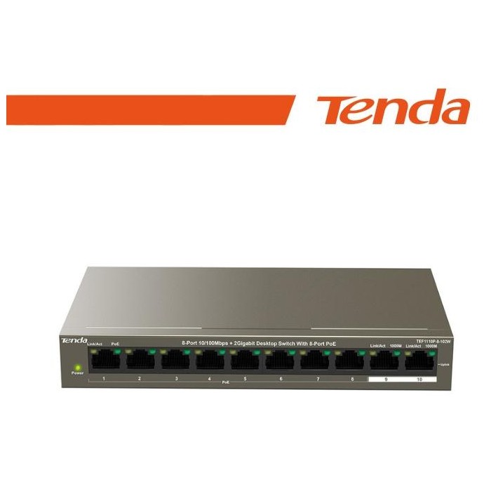 Tenda Switch 102W 8 porte PoE10/100Mbps + 2 Gb - TEF1110P-8-102W Tenda Switch 102W 8 porte PoE10/100Mbps + 2 Gb - TEF1110P-8-102W