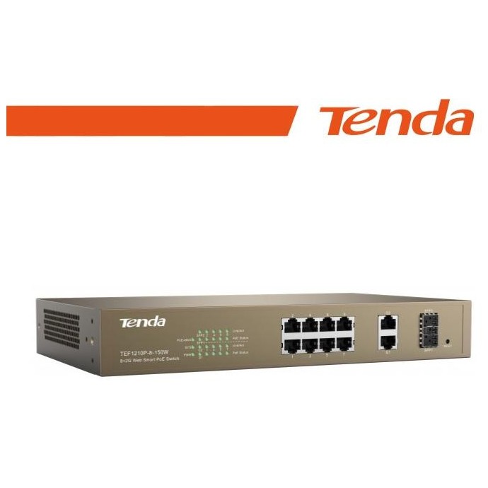 Tenda Switch PoE Desktop Smart 8 Porte 10/100Mb+2Gb+2SFP - TEF1210P-8-150W Tenda Switch PoE Desktop Smart 8 Porte 10/100Mb+2Gb+2SFP - TEF1210P-8-150W