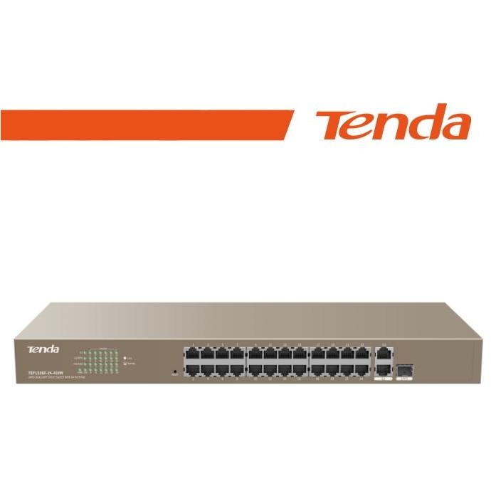 Tenda Switch PoE Web Smart 24 porte 10/100+2Gb+2SFP 440W - TEF1226P-24-410W Tenda Switch PoE Web Smart 24 porte 10/100+2Gb+2SFP 440W - TEF1226P-24-410W