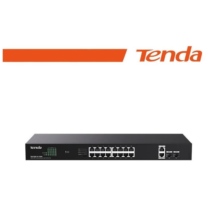 Tenda 18GE+2SFP Ethernet Switch With 16-Port PoE - TEG1120P-16-150W Tenda 18GE+2SFP Ethernet Switch With 16-Port PoE - TEG1120P-16-150W