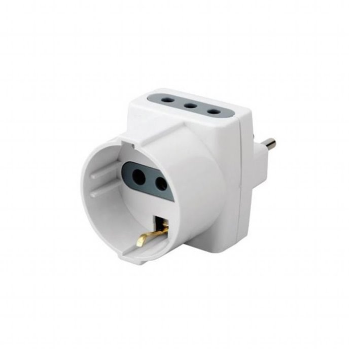 Adattatore Spina 10A 2 Prese 10A+10A Schuko Max:1500W Adattatore Spina 10A 2 Prese 10A+10A Schuko Max:1500W