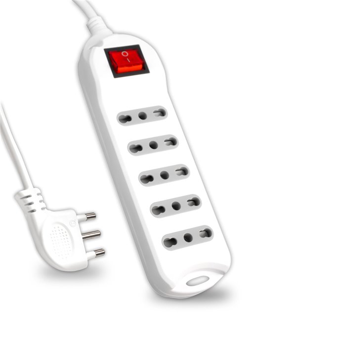 5 pos. Con Interruttore Luminoso , 10/16A Bipasso Con Attacco a Parete 250V~ Max: 3500W Cavo H05VV-F 3G1.0mmX1.5m Con Spina 16A 5 pos. Con Interruttore Luminoso , 10/16A Bipasso Con Attacco a Parete 250V~ Max: 3500W Cavo H05VV-F 3G1.0mmX1.5m Con Spina 16A