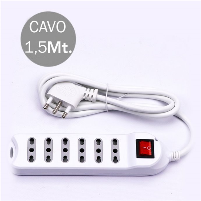 6 Pos Con Interruttore Luminoso 10/16A Bipasso Con Attaco a Parete 250V~Max: 3500W Cavo H05VV-F 3G1.0mmX1.5m Con Spina 16A 2P+T 6 Pos Con Interruttore Luminoso 10/16A Bipasso Con Attaco a Parete 250V~Max: 3500W Cavo H05VV-F 3G1.0mmX1.5m Con Spina 16A 2P+T