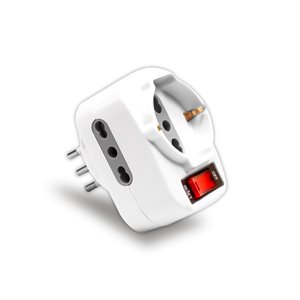 Adapttatore Rotante , Spina 10A 2 Prese 2P+T 10/16A Bipasso+ 1 presa Bipasso/Schuko Con Protezione De Sovraccarico Max:1500W