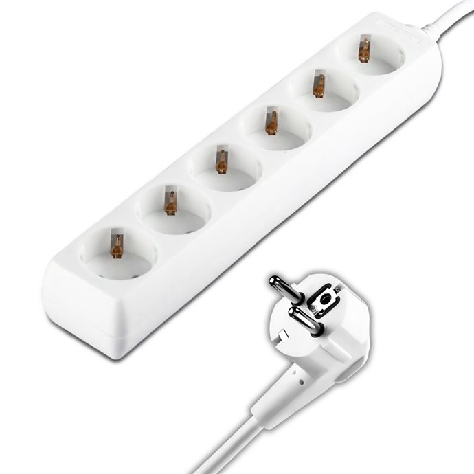 6 Ways Socket (3G 1.5mm2 X 3M) Polybag with Card White 6 Ways Socket (3G 1.5mm2 X 3M) Polybag with Card White