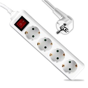 4 Ways Socket with Switch (3G 1.5mm2 X 1.5M) Polybag with Card White