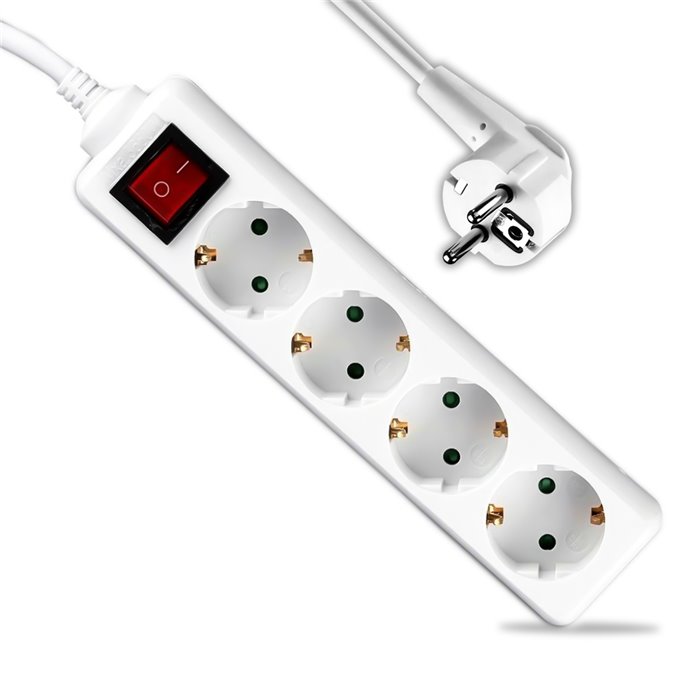 4 Ways Socket with Switch (3G 1.5mm2 X 1.5M) Polybag with Card White 4 Ways Socket with Switch (3G 1.5mm2 X 1.5M) Polybag with Card White