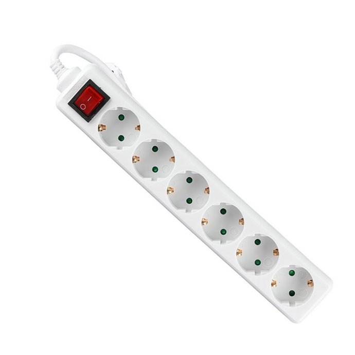 6 Ways Socket with Switch (3G 1.5mm2 X 5M) Polybag with Card White 6 Ways Socket with Switch (3G 1.5mm2 X 5M) Polybag with Card White