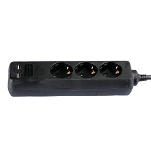 3 Ways Socket with 2 USB (3G 1.5mm2 X 1.5M) Polybag with Card Black