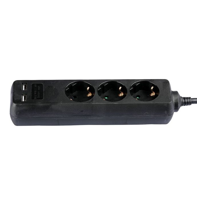 3 Ways Socket with 2 USB (3G 1.5mm2 X 1.5M) Polybag with Card Black 3 Ways Socket with 2 USB (3G 1.5mm2 X 1.5M) Polybag with Card Black