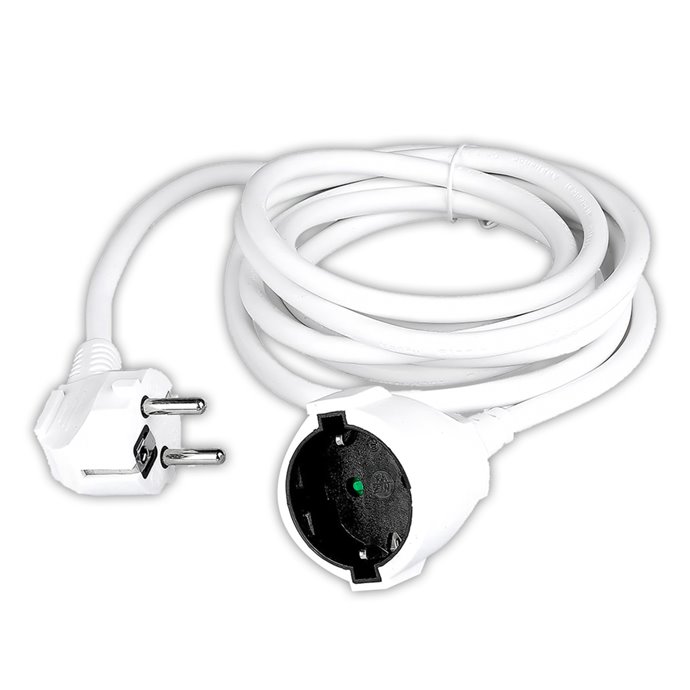 Extension Cord (3G 1.5mm 2 X 3m ) 10/16A , Polybag + Card White Extension Cord (3G 1.5mm 2 X 3m ) 10/16A , Polybag + Card White