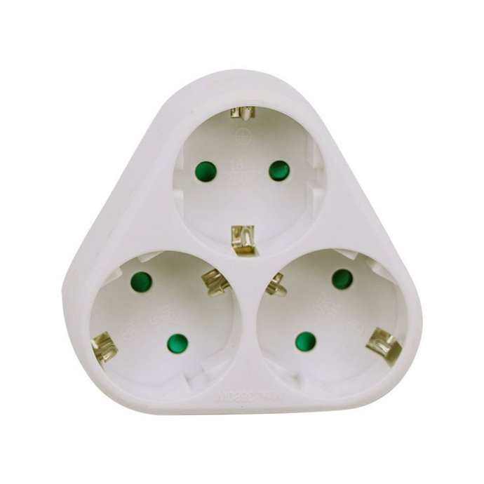 3 Ways Adapter With Earthing Contact 10/16A 250V(Label+Polybag With Hedcard) White 3 Ways Adapter With Earthing Contact 10/16A 250V(Label+Polybag With Hedcard) White