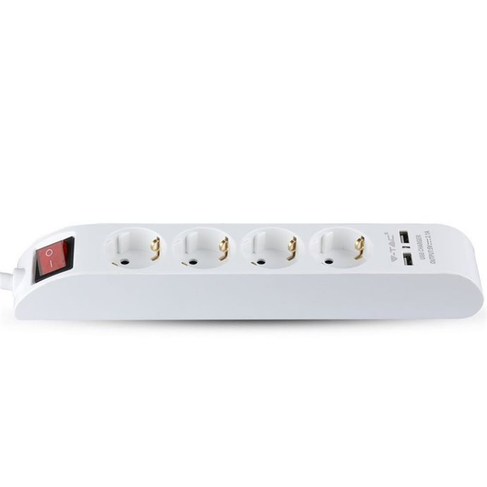 4 Ways Socket with Lighted Switch & 2 USB Port 3G 1.5mm*1.4M White 4 Ways Socket with Lighted Switch & 2 USB Port 3G 1.5mm*1.4M White