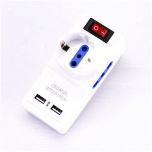 Adattatore 2 vie 10/16A presa Italiana e 1via 10/16A Italiano /Schuko con iterruttore due porte di ricarica USB 2.1A Spina Itali