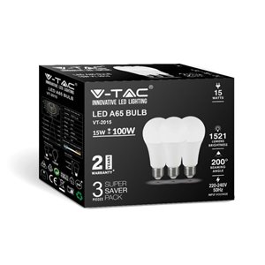 15W A65 LED Plastic Bulb 3000K E27 200¬∞ 3Pcs/Pack