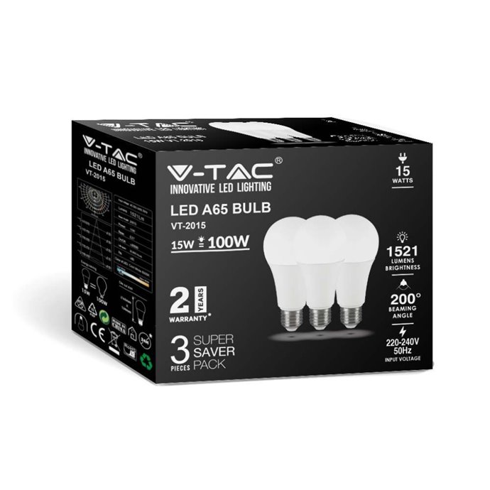 15W A65 LED Plastic Bulb 3000K E27 200° 3Pcs/Pack 15W A65 LED Plastic Bulb 3000K E27 200° 3Pcs/Pack