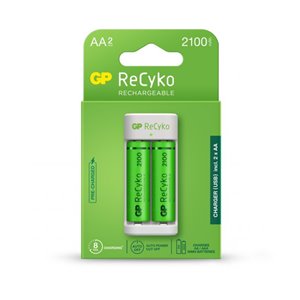 Caricabatterie USB Recyko E211 con 2 Batterie Ricaricabili 1,2V Stilo AA NiMH 2100mAh incluse