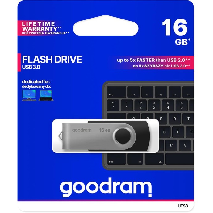 Pendrive GoodRAM 16GB UTS3 BLACK USB 3.0 - retail blister Pendrive GoodRAM 16GB UTS3 BLACK USB 3.0 - retail blister