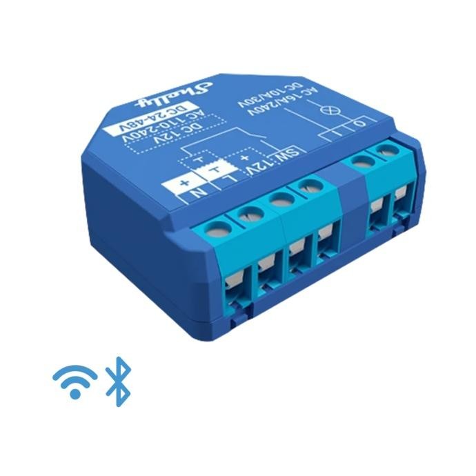 Shelly Plus 1 -Smart Relay 16A  AC/DC WiFi/BT + cont. pulito