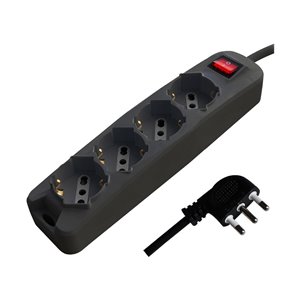 Multipresa con 4 Prese 10/16A 2P+T Bipasso/Schuko 45¬∞ e Interruttore Generale Luminoso e Cavo 1,5m Spina 16A 2P+T Colore Nero