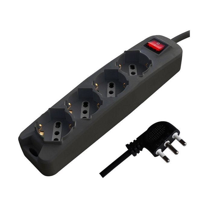 Multipresa con 4 Prese 10/16A 2P+T Bipasso/Schuko 45¬∞ e Interruttore Generale Luminoso e Cavo 1,5m Spina 16A 2P+T Colore Nero