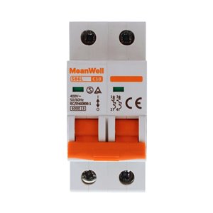Interruttore Magnetetermico MeanWell Curva C 2P 2M 6kA C10A AC 400V IP20 IEC60898