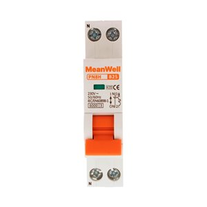 Interruttore Magnetetermico MeanWell Curva B 1 Polo+Neutro 1M 6kA B25A AC 230V IP20 IEC60898