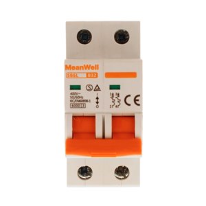 Interruttore Magnetetermico MeanWell Curva B 2P 2M 6kA B32A AC 400V IP20 IEC60898