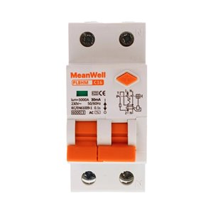 Magnetotermico Differenziale MeanWell Tipo AC Curva C 1 Polo+Neutro 2M 6kA 30mA C16A 230V IP20 IEC61009