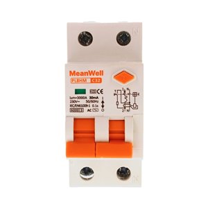 Magnetotermico Differenziale MeanWell Tipo AC Curva C 1 Polo+Neutro 2M 6kA 30mA C32A 230V IP20 IEC61009