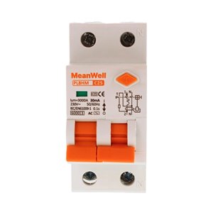 Magnetotermico Differenziale MeanWell Tipo AC Curva C 1 Polo+Neutro 2M 6kA 30mA C25A 230V IP20 IEC61009