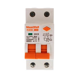 Magnetotermico Differenziale MeanWell Tipo AC Curva C 1 Polo+Neutro 2M 6kA 30mA C20A 230V IP20 IEC61009