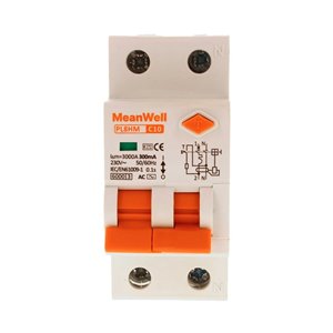 Magnetotermico Differenziale MeanWell Tipo AC Curva C 1 Polo+Neutro 2M 6kA 300mA C10A 230V IP20 IEC61009